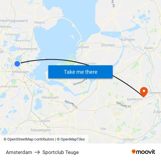 Amsterdam to Sportclub Teuge map