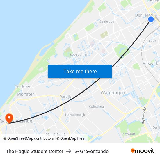 The Hague Student Center to 'S- Gravenzande map