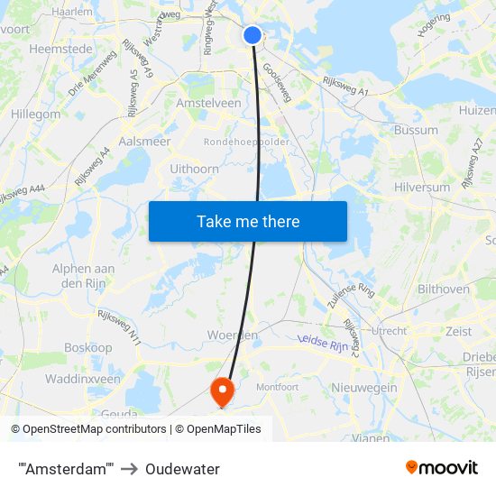 ""Amsterdam"" to Oudewater map