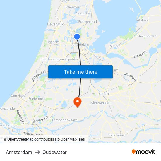 Amsterdam to Oudewater map