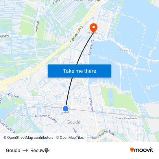 Gouda to Reeuwijk map