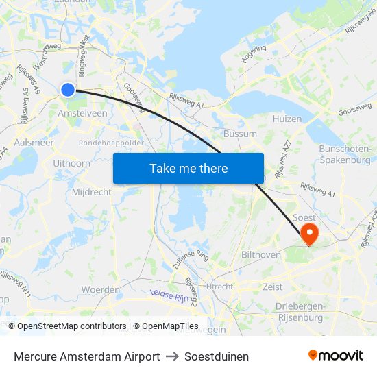 Mercure Amsterdam Airport to Soestduinen map