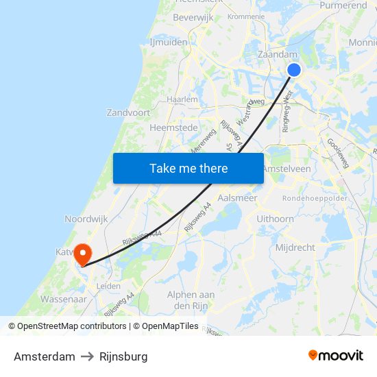 Amsterdam to Rijnsburg map