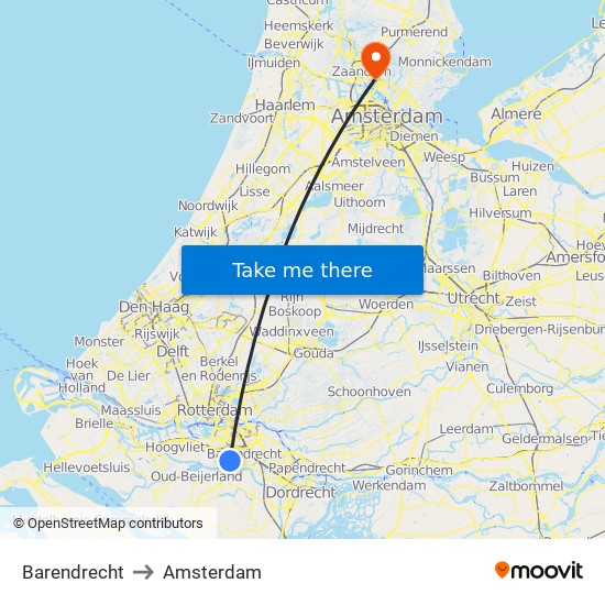Barendrecht to Amsterdam map
