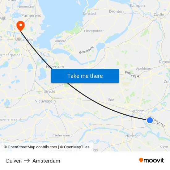 Duiven to Amsterdam map