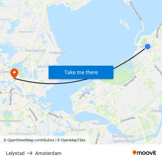 Lelystad to Amsterdam map