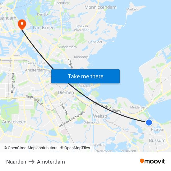Naarden to Amsterdam map