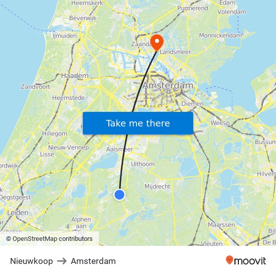 Nieuwkoop to Amsterdam map