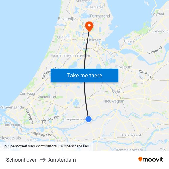 Schoonhoven to Amsterdam map