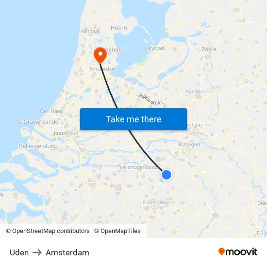 Uden to Amsterdam map