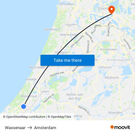 Wassenaar to Amsterdam map