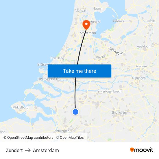 Zundert to Amsterdam map