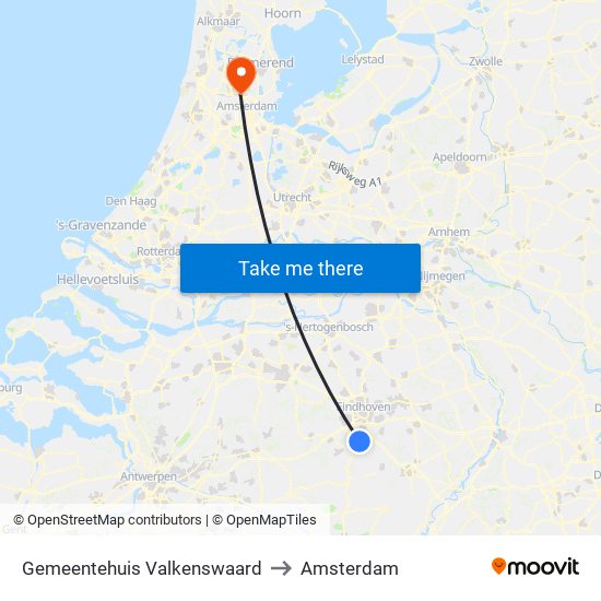 Gemeentehuis Valkenswaard to Amsterdam map