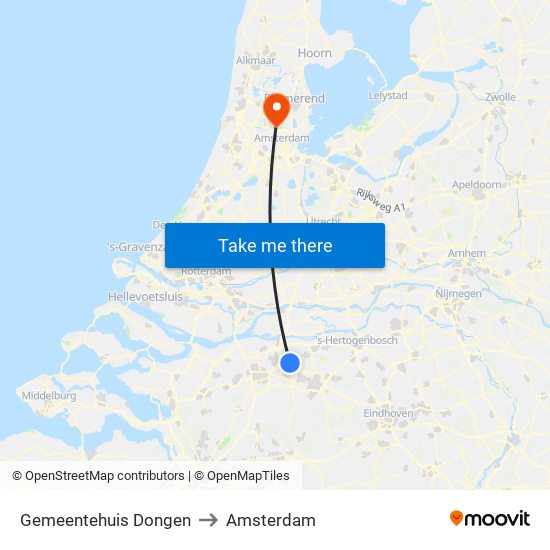 Gemeentehuis Dongen to Amsterdam map