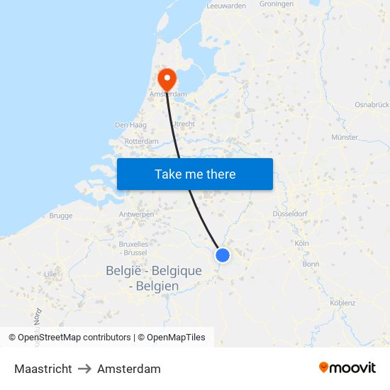 Maastricht to Amsterdam map