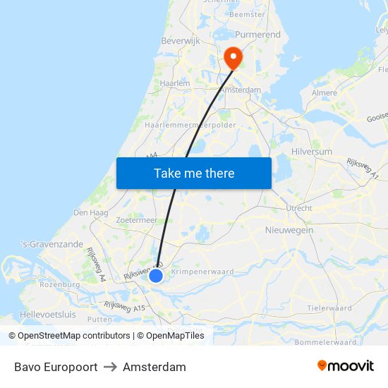 Bavo Europoort to Amsterdam map