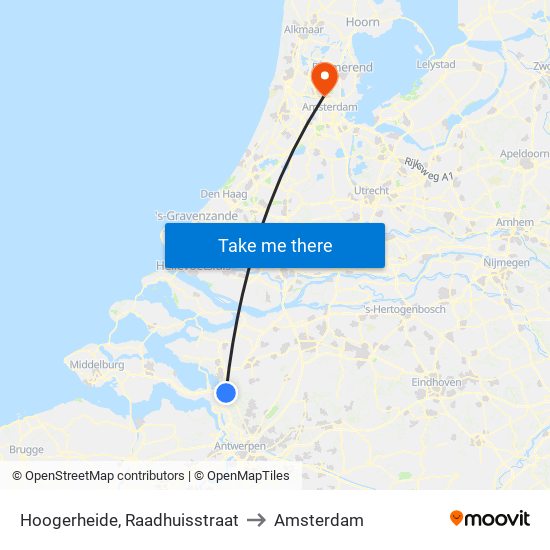 Hoogerheide Raadhuisstraat to Amsterdam map