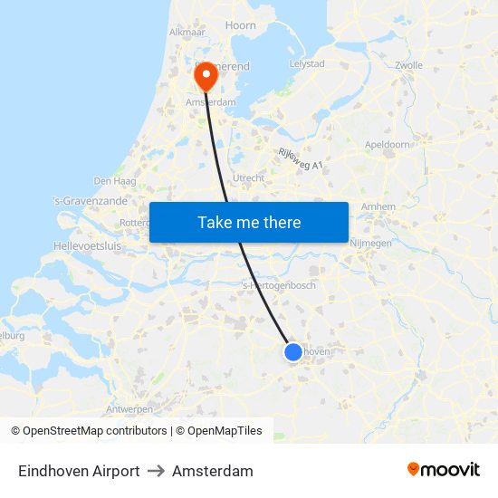 Eindhoven Airport to Amsterdam map
