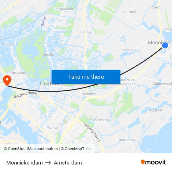 Monnickendam to Amsterdam map