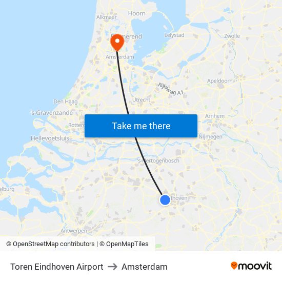 Toren Eindhoven Airport to Amsterdam map