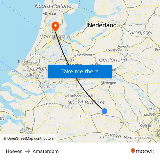 Hoeven to Amsterdam map