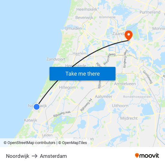 Noordwijk to Amsterdam map