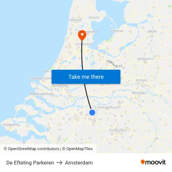 De Efteling Parkeren to Amsterdam map