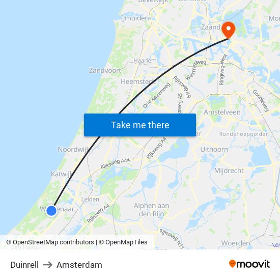 Duinrell to Amsterdam map