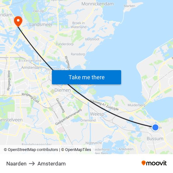 Naarden to Amsterdam map