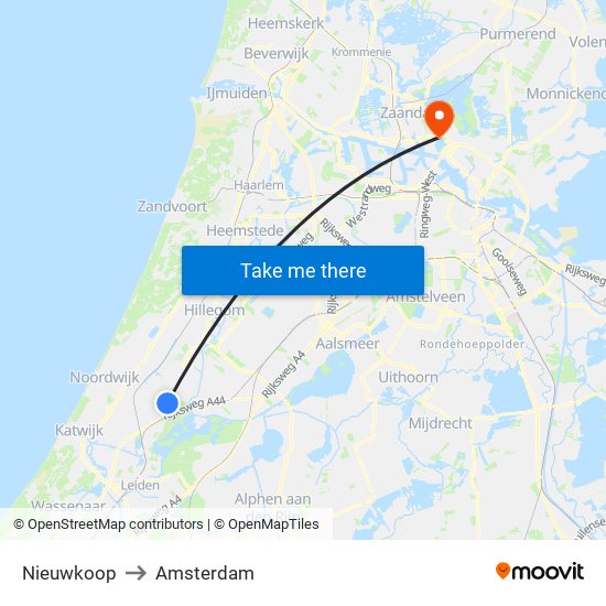 Nieuwkoop to Amsterdam map