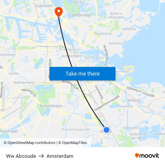 Ww Abcoude to Amsterdam map