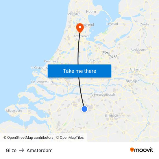 Gilze to Amsterdam map