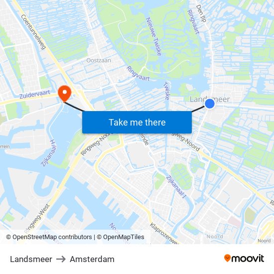 Landsmeer to Amsterdam map