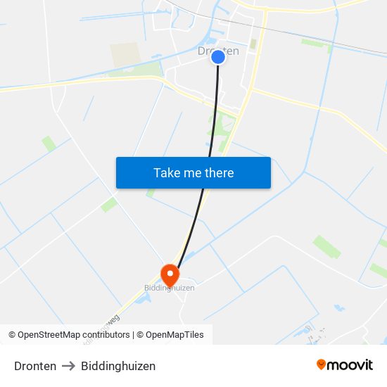 Dronten to Biddinghuizen map