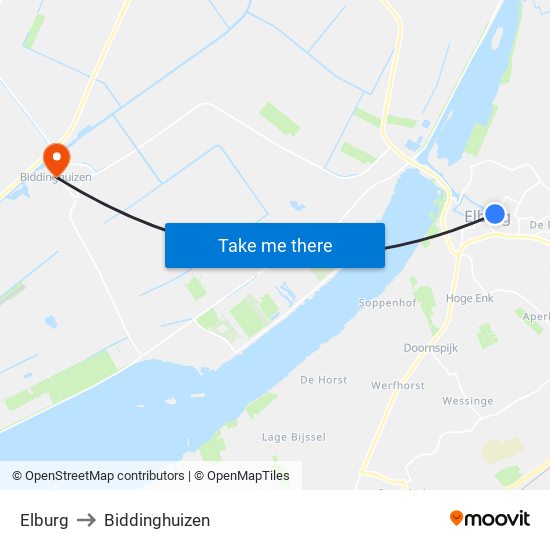 Elburg to Biddinghuizen map