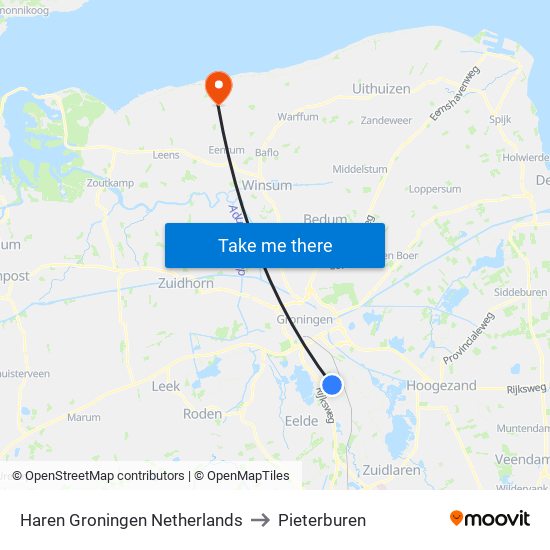 Haren Groningen Netherlands to Pieterburen map