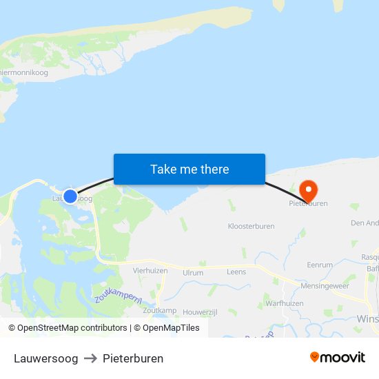 Lauwersoog to Pieterburen map