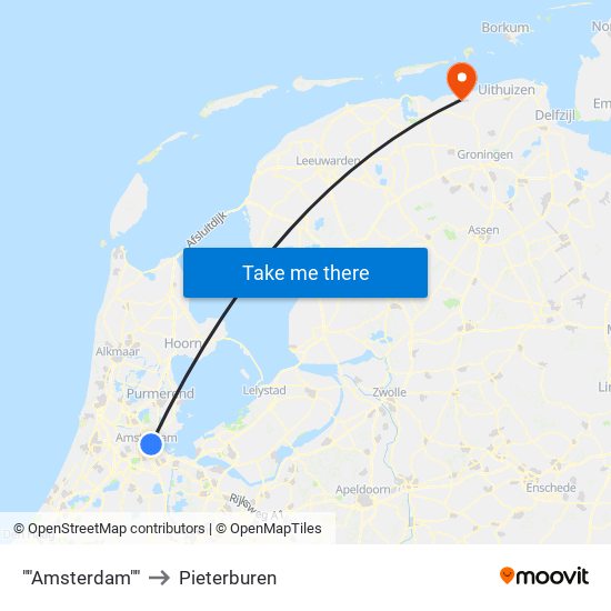 ""Amsterdam"" to Pieterburen map