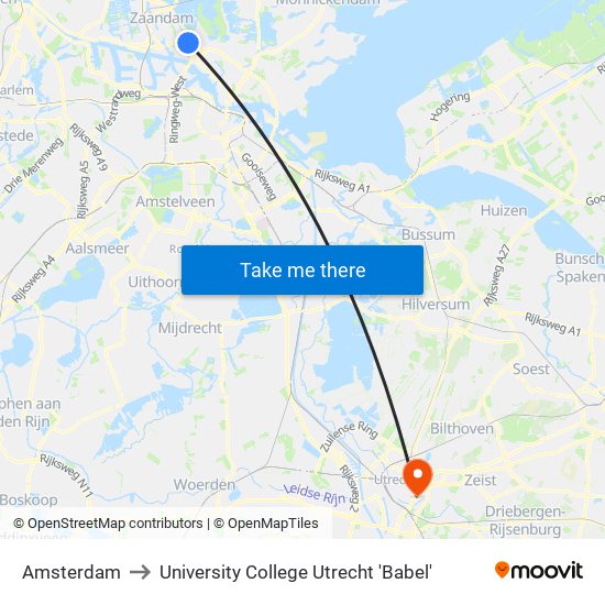 Amsterdam to University College Utrecht 'Babel' map