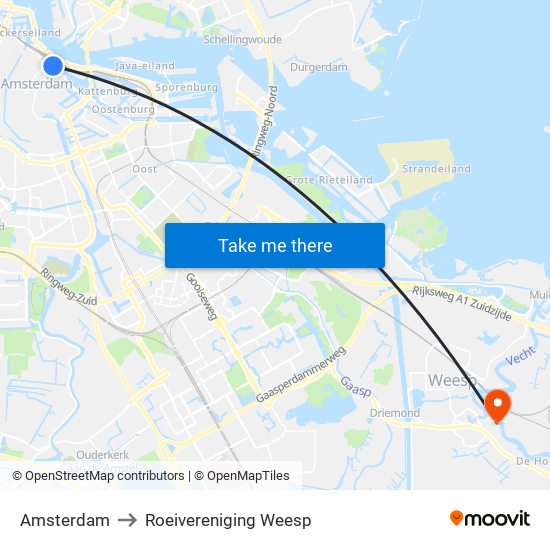 Amsterdam to Roeivereniging Weesp map