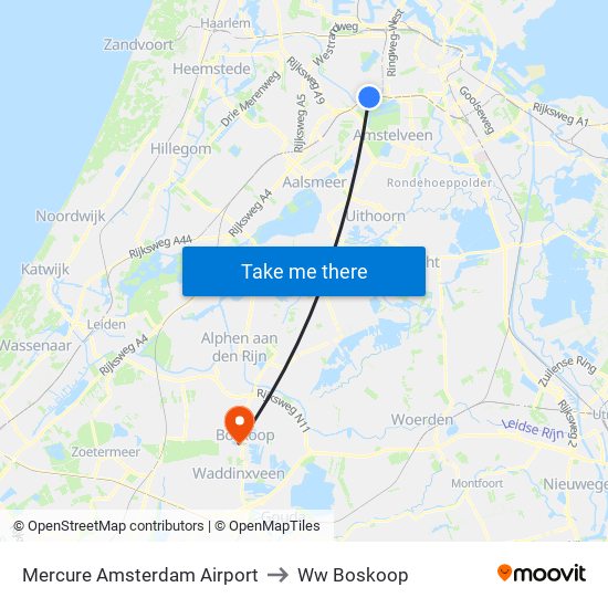 Mercure Amsterdam Airport to Ww Boskoop map