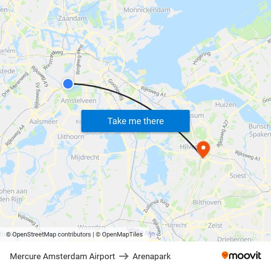 Mercure Amsterdam Airport to Arenapark map