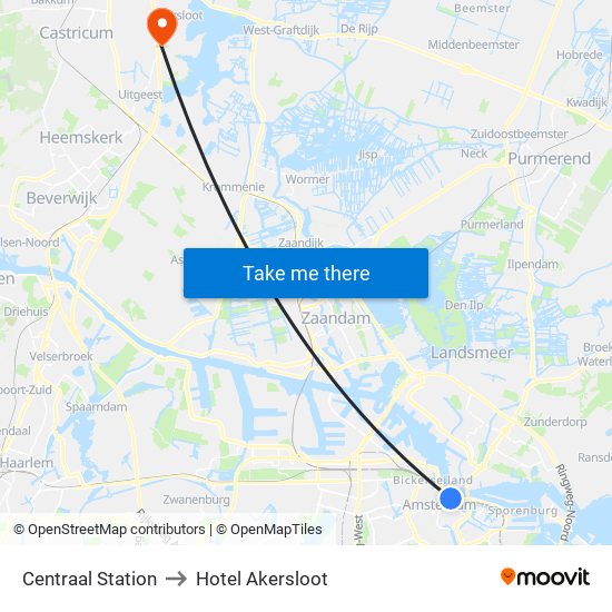 Centraal Station to Hotel Akersloot map