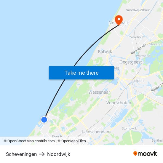 Scheveningen to Noordwijk map