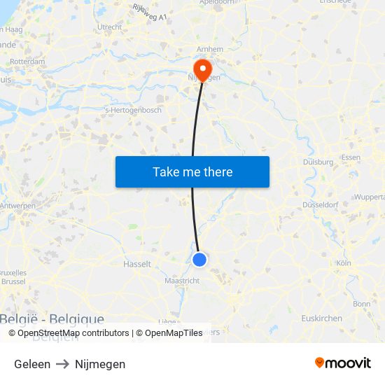 Geleen to Nijmegen map