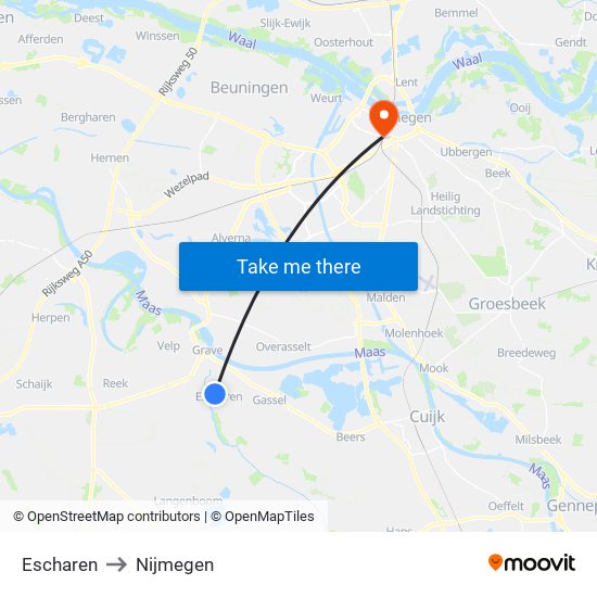 Escharen to Nijmegen map