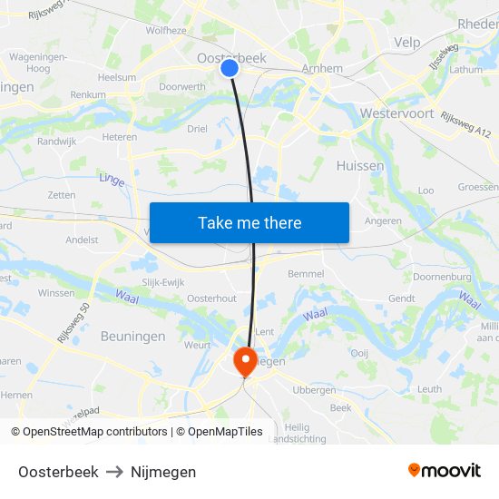 Oosterbeek to Nijmegen map