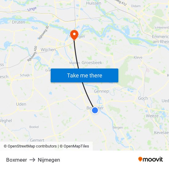 Boxmeer to Nijmegen map