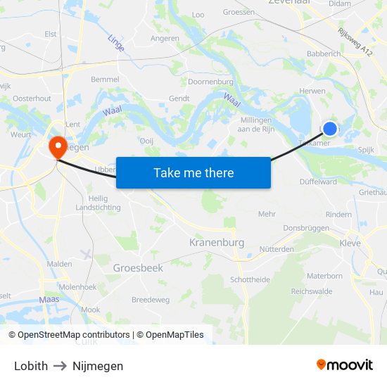 Lobith to Nijmegen map