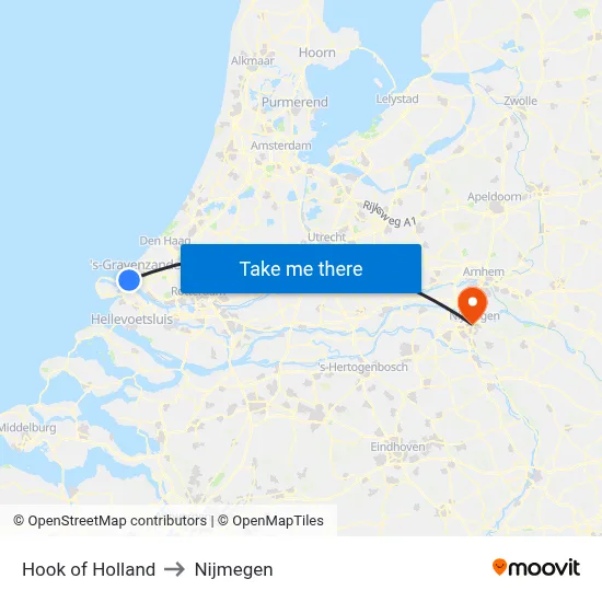 Hook of Holland to Nijmegen map